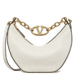 Valentino Small Vlogo Moon Hobo Bag In Grainy Calfskin With Chain